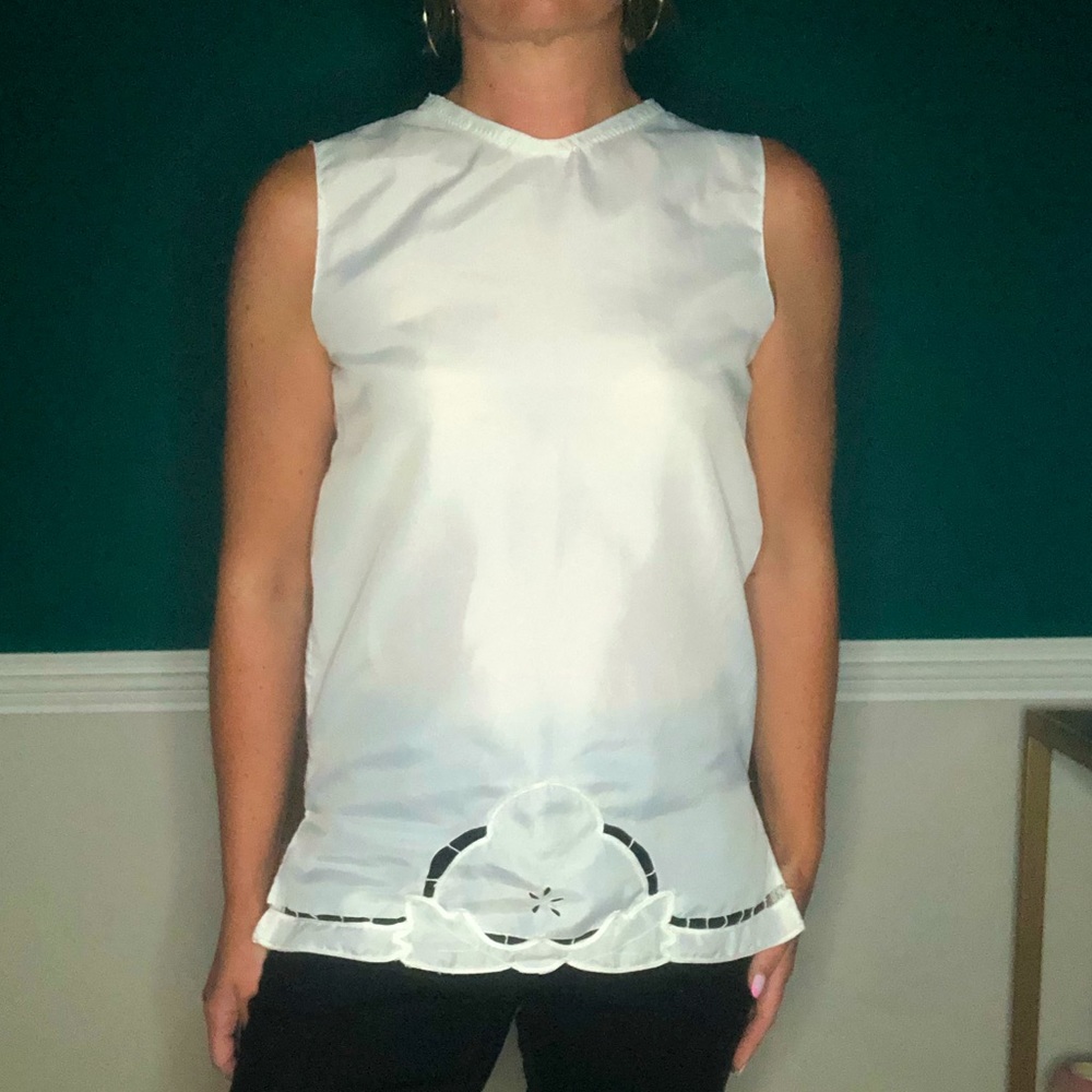 B7 Vintage White eyelet sleeveless blouse handmade